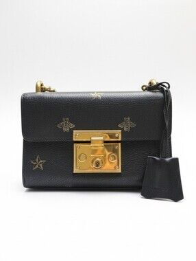 RARE Authentic Gucci Padlock Bee & Star Shoulder Bag – Black Leather